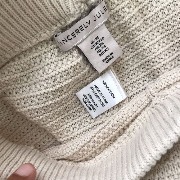 Sincerely Jules Neutral Cream 100% Cotton Textured Cotton Wide Leg Pants - XS - Picture 6 of 6